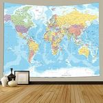 TOMOZ World Map Tapestry Wall Hanging for Kids Student, World Map with Countries and Major Cities Tapestry Educational Tapestry for Bedroom Living Room Dorm Home Decoration 80 x 60Inch