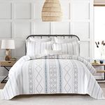 DUOHONG Quilt King Size, 100% Cotton King Quilt Bedding Set, Reversible Boho Striped King Bedspreads Lightweight Comforter Bed Spread King Size for All Season, 3 Pieces, White/Taupe/Blue/Beige