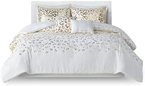 Intelligent Design Lillie Duvet Trendy Modern Animal Leopard Metallic Print, All Season Comforter Cover Bedding Set, Matching Shams, Decorative Pillow, Full/Queen(88"x90"), Ivory/Gold 5 Piece