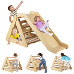 Costzon 4 in 1 Climbing Toys for Toddlers, 3-Sided Montessori Wooden Triangle Climber with Sliding Ramp, Climbing Net & Board, Baby Kids Boys Girls Indoor Gym Playset Gift for Home, Daycare