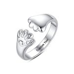 Cat Ring for Mom Hug Rings for Women Pet Memorial Gifts Lovers Lover Dog Animal Paw Print Cute Teen Girls Adjustable Personalized Engraved Custom Name Sterling Silver