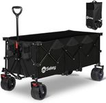 Sekey 48''L Collapsible Foldable Extended Wagon with 440lbs Weight Capacity, Heavy Duty 300L Folding Utility Garden Cart with Big All-Terrain Beach Wheels & Drink Holders. Black