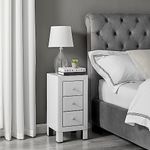 Furniturebox UK Lexi Contemporary Small White Mirrored Bedside Table Side Table Bedroom Cabinet Modern Slimline 3 Drawer Reflective Stylish Compact Bedroom Furniture