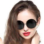 GEELOOK Oversized Round Circle Mirrored Hippie Hipster Sunglasses - Metal Frame (Black Matte Frame / Black Lens, Black)