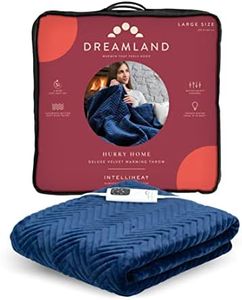 Dreamland Hurry Home Heated Throw – Navy Blue Quilted Herringbone Deluxe Velvet Electric Blanket Perfect for bed and Sofa, Fast Heating, Machine Washable, Detachable Control, Timer, 160x120cm
