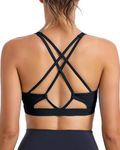 RUNNING GIRL Strappy Sports Bra for Women Sexy Crisscross Back Light Support Yoga Bra with Removable Cups(2969 Jet Black XXL)