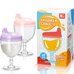 Irenare 2 Pcs Baby Wine Sippy Cup Plastic Goblet Cup No Spill Wine Glass Sippy Cup Baby Goblet Cup Baby Sippy Cup Wine Glass Beverage Mug Milk Bottle with Lid for Kids (Pink,Purple)