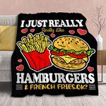 Hamburgers Blanket French Fries Food Blanket Gifts-40 x50 Soft Flannel Cute Throw Blanket, Funny Blanket for Adults Teen Kids Novelty Gift for Girls Boys Birthday Christmas Decor Bed Sofa