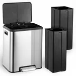 GAOMON 30 Liter/8 Gallon Trash Can, Rectangular Hands-Free Dual Compartment Recycling Kitchen Step Trash Can with Soft-Close Lid, Stainless Steel Garbage Can with 2 x 15L Inner Buckets, Silver