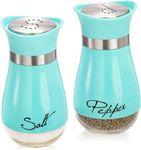 Tebery Stainless Steel & Glass Blue Salt and Pepper Shakers, 4 Ounces, Refillable, Classic Design