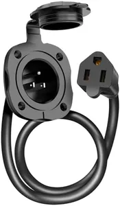 WELLUCK 15 Amp 125V AC Power Inlet Port Plug with Integrated 18" Extension Cord, NEMA 5-15 RV Flanged Inlet with Waterproof & Back Cover, 2 Pole 3-Wire Shore Power Plug for Boat