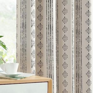 Vangao Blackout Curtains 63 Inch Length for Bedroom Boho Curtains Black on Beige Geometric Printed Room Darkening Thermal Insulated Grommet Top Window Drapes 2 Panels