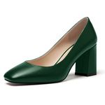 WAYDERNS Women's Matte Slip On Square Toe Block High Heel Pumps Evening Dress Shoes 3 Inch, Dark Green, 8