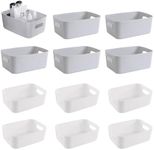 GAOGAN 12Pcs Plastic Storage Basket with Handles, Plastic Storage Boxes Small,Mini Storage Boxes Rectangle,for Shelves, Kitchen, Office, Fridge, Bathroom and Home