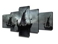 Pirate Ship Pictures Wall Decor Fantasy Seascape Painting Premium Quality Artwork Giclee Multi Panel Prints on Canvas Boat Wall Art Modern House Decor Framed Gallery-Wrapped Ready to Hang(50''Wx24''H)