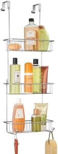 mDesign Modern Metal Wire Over The Bathroom Door Shower Caddy Storage - Bathroom Caddy Easy Installation Made of No-Rust Steel - Corner Shower Caddy with 2 Tiers Functional Use - PC Chrome