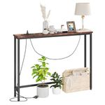 Vermess Sofa Table with Power Outlets for Entryway, 39 inch Long Behind Couch Table with Metal Frame and 6.5’ Extension Cord for Hallway, Foyer, Living Room, Rustic Brown