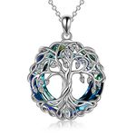 YFN Tree of Life Necklace Jewellery for Women Sterling Silver Celtic Knot Family Tree Pendant With Blue Circle Crystal Irish Jewellery Gifts for Mum Daughter