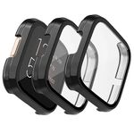 【3 Pack】 Cases compatible with Fitbit Versa 2 Screen Protector, Hard PC Plated Full Coverage Screen Bumper Full Sensitive Cover for Versa 2 Only (Black+Black+Black)