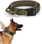 Tactical Dog Collar, Military Training Adjustable Nylon Dog Collar with Control Handle and Quick-Release Heavy Metal Buckle for Medium and Large Dogs (Green, S)