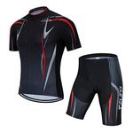 PSPORT Men's Cycling Jersey Shorts Sets Bike Clothing Suit Short Sleeve Road Bicycle Biking Clothes Black Cyclist Uniform, A1, Medium