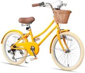 Glerc 20 Inch Beach Cruiser Bike, 6-Speed Hybrid City Bicycle for Girls Youth and Over 6 Years Old, Missy Bike with Wicker Basket & Lightweight, Yellow