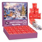 Advent Calendar 2024 Jigsaw Puzzle - Peaceful Snowy Christmas Sunset, Christmas Family Holiday Puzzle 1008 Pieces Jigsaw Puzzle, 24 Boxes Puzzles for Countdown to Christmas Home Decoration