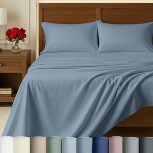 Certified Luxury 100% Pure Egyptian Cotton Sheets, Cal King Bed Sheets, Bedding Sheets & Pillowcases Set, Deep Pocket Sateen Cooling Sheets for Hot Sleepers, California King Blue Sheets