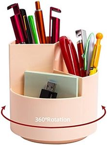 Desk Pencil Pen Holder, 3 Slots 360-Degree Spinning Pencil Pen Desk Organizers, Desktop Storage Pen Organizers Stationery Supplies, Cute Pencil Cup Pot for Office, School, Art Supply, Kids - Pink