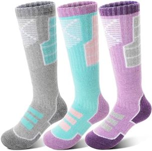 Anlisim Kids Merino Wool Ski Socks 3 Pairs Girls Boys Thermal Winter Warm Thick Breathable Socks for Skiing Snowboarding (Mixed,8-12 Years)