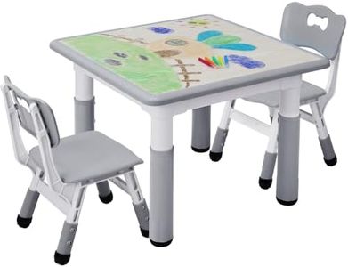 MAMIZO Table pour Enfant avec 2 Chaises, Ensemble de Table pour Enfants réglable en Hauteur, Meubles en Plastique, Table de Peinture pour garçons et Filles à partir de 3 Ans, (Gris, Table Carrée)