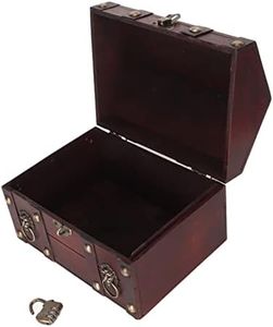 Treasure Chest Storage Box, Beautiful Multipurpose Exquisite Handcraft Vintage Compact Wood Treasure Box with Combination Lock for Decorations (Vintage Red)