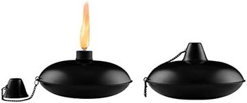 BIRDROCK HOME 2pk Maui Tabletop Torches – Easy Refill Citronella Fuel, Flickering Flame Metal Lantern for Outdoor Patio & Backyard Lighting – Elegant Urban Design, Black Finish, Ideal for Decks/Garden