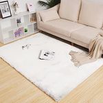 Luxe Home Ruffle Floor Rug Rabbit Fur 1000 Gsm Living Room Foot Mats Anti Skid Water Absorbent Easy Machine Washable Rug for Bedroom | Floor | 4 X 6 Ft | White | Pack of 1