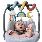 Itzy Ritzy Spiral Car Seat & Stroller Activity Toy - Stroller & Car Seat Toys for Ages 0 Months and Up - Hanging Toys Include Clinking Rings, Mirror and Textured Ribbons (Rainbow)
