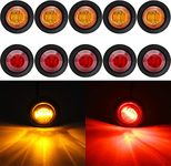 GIVEDOUA 10PCS 3/4" Round Amber+Red LED Side Marker Lights,12V Waterproof 3SMD LED Clearance Light, Front Rear Indicator, Grommet Mount Signal light for Truck RV Pickup Trailer Van Caravan Boat