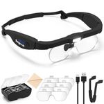 Exgoon Magnifying Glasses with Light, 1.5X to 5X Magnifying Glass with 4 Detachable Lenses, Hands Free Rechargeable Headband Magnifier for Hobbies Crafts Jewellers Close Work (Black)