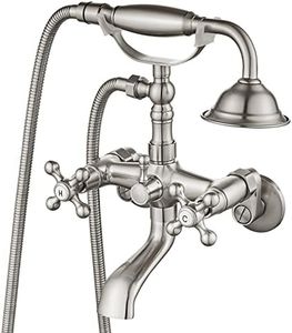 Aolemi Brushed Nickel Clawfoot Tub Faucet Wall Mount Bathroom Tub Filler Bathtub Shower Set Double Cross Handle with Handheld Sprayer