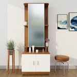 VIKI Engineered Wood | Dressing Table With Mirror And Door, Dressing Table Organizer , Makeup Cabinet, 180Cms(H) X 70Cms(W) X 40Cms(D) | 1 Year Warranty | Brussel Walnut And Frosty White