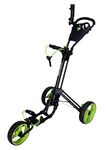 Qwik-Fold 3 Wheel Push Pull Golf CART - Foot Brake - ONE Second to Open & Close! (Black/Lime)