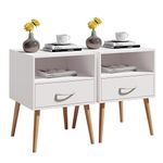 Joolihome Wood Bedside Table Set of 2 Cabinet Storage Nightstands 1 Drawer with Metal Handle, 42 x 42 x 56 cm (White, 2)