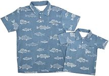 Unique Baby Boys Daddy and Me Matching Fish Pattern Polo Shirt (6Y, Blue)