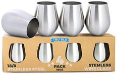 Stainless Steel Wine Glasses - Set of 4 Large & Elegant Stemless Goblets (18 oz) - Unbreakable, Shatterproof Metal Drinking Tumblers