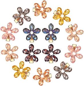 14 Pcs Flower Hair Clips Small Pearl Crystal Alligator Hairpins Mini Flower Hair Clips Decorative Bling Hair Barrettes Stylish Hair Accessories for Women Girls Hair Decoration Supplies(Retro Colors)