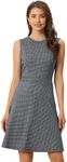 Allegra K Women's Plaid Dress Sleeveless Fit and Flare Houndstooth Work Dresses Small Navy Blue