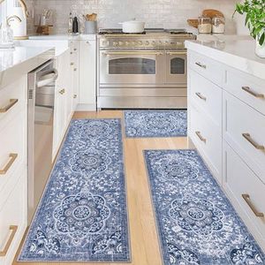 Ileading Boho Kitchen Rugs Sets 3 Piece with Runner Floral Kitchen Floor Mat Carpet Large Farmhouse Kitchen Rugs and Mats Non Skid Washable Runner Rug for Kitchen Floor Office Sink Laundry