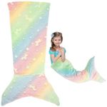 50x100cm Mermaid Tail Blanket, Luminous Little Mermaid Wearable Blanket for Girls Gifts, Ultra-Soft Flannel Sleeping Blanket Fish Scale Pattern Snuggle Blanket for Toddlers Birthday (pink green)