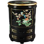 Oriental Furniture Asian 18-Inch Japanese Design Lacquered Stool Oriental End Table Cabinet, Black