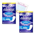 Always Dailies Panty Liners Large | Odor Neutralizing Technology | Extra Protect | Inlay Crosses | Pack of 2X 46 (92 Pantyliners) Including Period Tracker