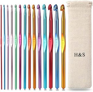 H&S Crochet Hooks Set Aluminium 14pcs Needles with Pouch Case 2mm 2.5mm 3mm 3.5mm 4mm 4.5mm 5mm 5.5mm 6mm 6.5mm 7mm 8mm 9mm 10mm